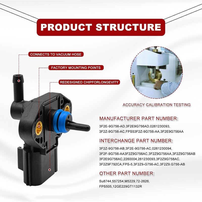 KEVWR Fuel Injection Pressure Sensor Compatible with Ford, Lincoln Mercury Vehicles - Crown Victoria F250 Super Duty, Explorer, Focus, Mustang, E-150, OE#: CM5229, 0261230093, 3F2Z9G756AC - Image 5